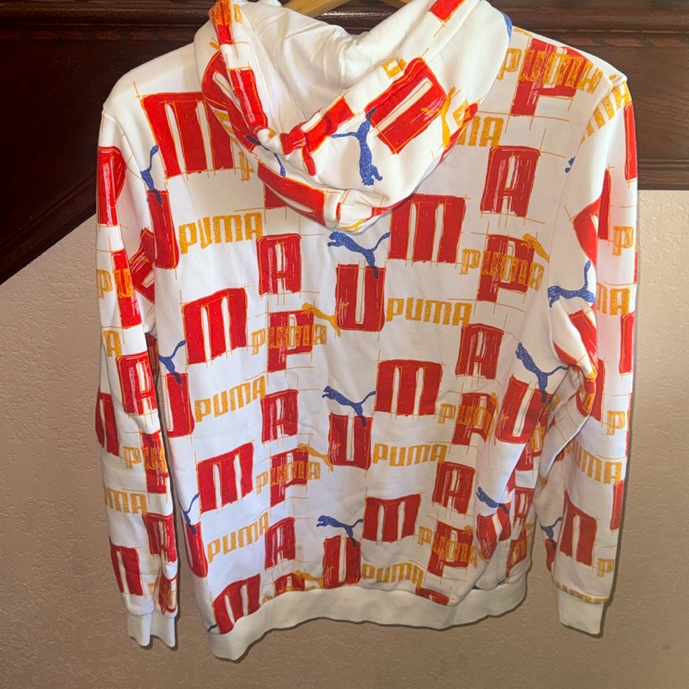 Puma Men’s Size Large Red and Yellow All Over Graphic Hoodie Athletic Sweatshirt - Picture 4 of 7